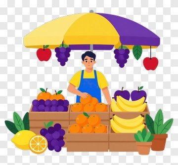 Fruit Vendor At A Colorful Market Stall PNG