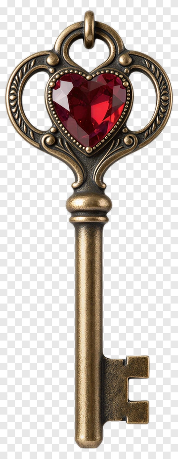 Heart-Shaped Key With Red Gemstone PNG