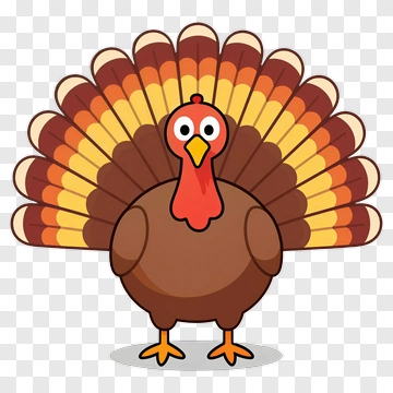 Cartoon Turkey With Colorful Feathers PNG