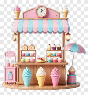 Ice Cream Shop With Colorful Cones And Treats PNG