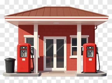 Gas Station With Red Pumps PNG