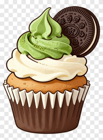 Cupcake With Green Frosting And Oreo Cookie PNG