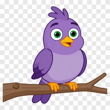 Cartoon Purple Bird Sitting On A Branch PNG