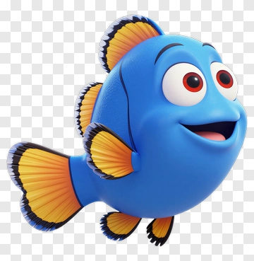 Cartoon Blue Fish With Orange And Yellow Fins PNG