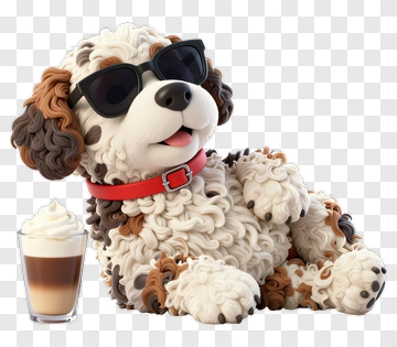 3D Dog With Sunglasses And Coffee PNG