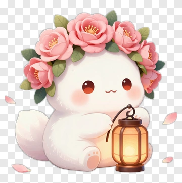 Cute Animal Holding A Lantern With Flower Crown PNG