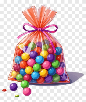 Colorful Candy Bag Filled With Gumballs PNG