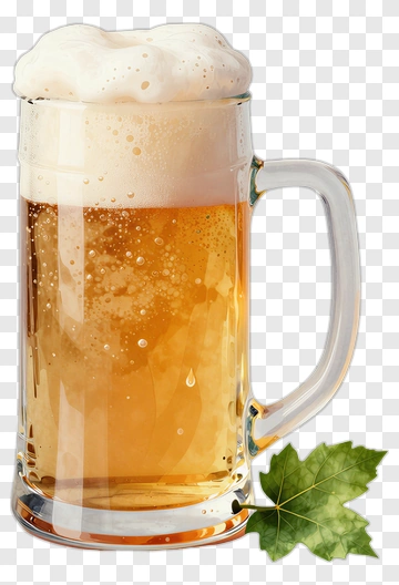 Glass Of Beer With Foam And A Leaf PNG