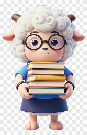 Cartoon Sheep Holding A Stack Of Books PNG
