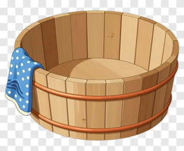 Wooden Candy Bucket With Blue Cloth PNG