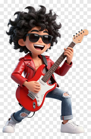 Cartoon Boy Playing Electric Guitar PNG
