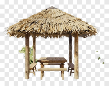 Wooden Gazebo With Thatched Roof PNG
