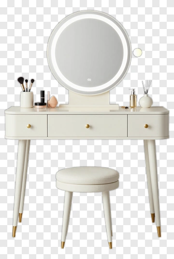 Modern Makeup Vanity With Round Mirror PNG