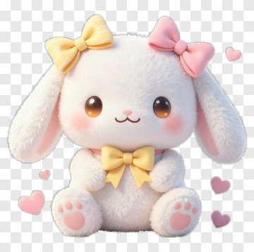 Cute Rabbit Plush Toy With Bows PNG