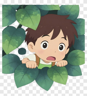 Cartoon Boy Surrounded By Leaves PNG