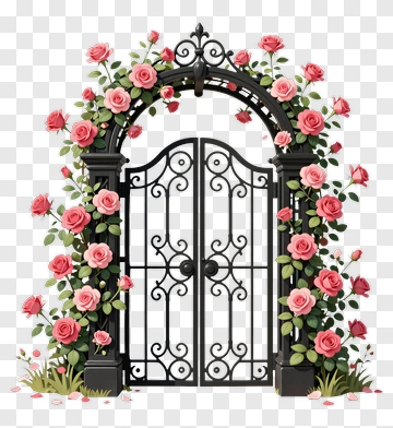 Rose Archway With Black Iron Gates PNG