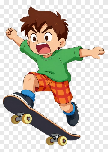 Cartoon Boy Skateboarding PNG
