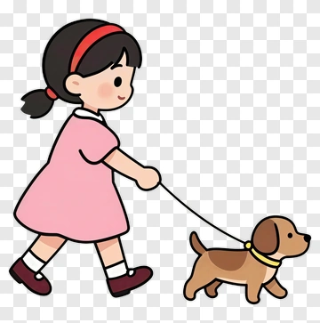 Girl Walking A Dog PNG