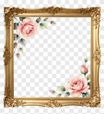 Vintage Floral Frame With Pink Roses PNG