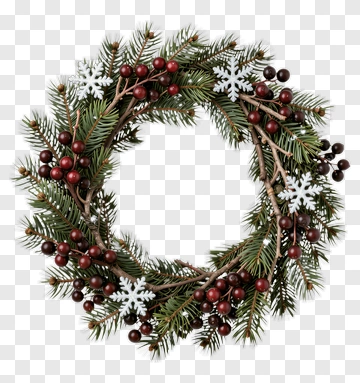 Christmas Wreath With Berries And Snowflakes PNG