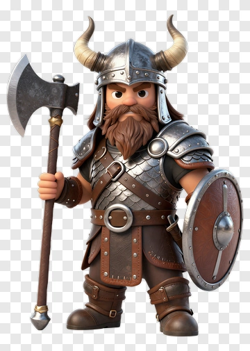 Cartoon Viking Warrior Holding An Axe And Shield PNG
