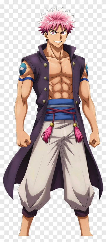 Anime Character With Pink Hair And Muscular Build PNG