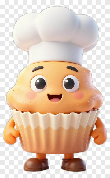 Cartoon Muffin Chef Holding A Cupcake PNG