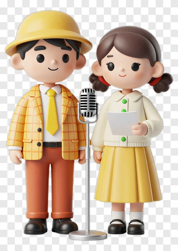 Cartoon Couple Holding A Microphone PNG