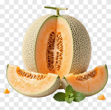 Fresh Cantaloupe With Slices And Mint PNG