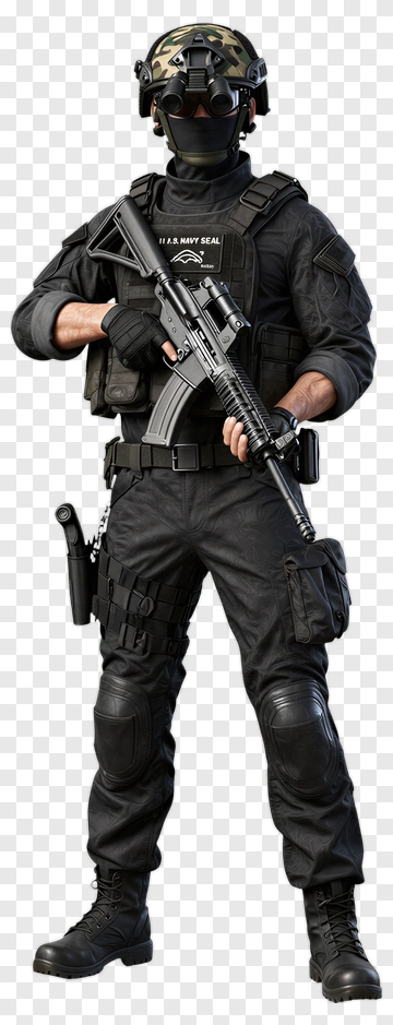 Military Soldier In Tactical Gear Holding A Rifle PNG
