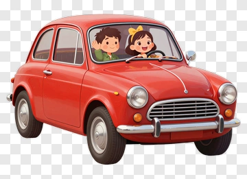 Cartoon Children In A Red Car PNG