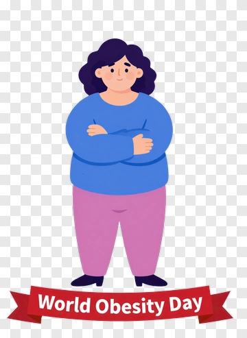 Cartoon Woman Celebrating World Obesity Day PNG
