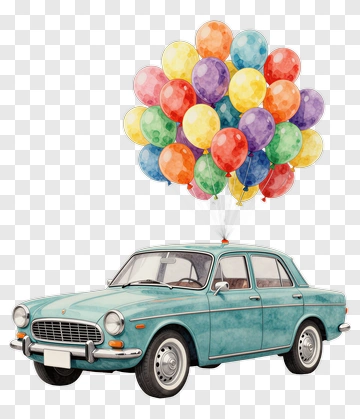 Colorful Car With Balloons PNG