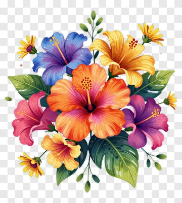 Colorful Hibiscus Flower Bouquet PNG