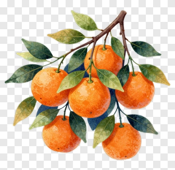 Branch Of Oranges With Green Leaves PNG