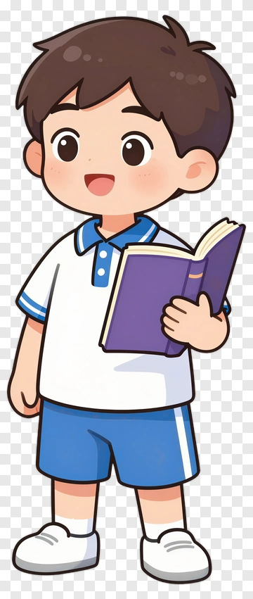 Cartoon Boy Holding A Book PNG