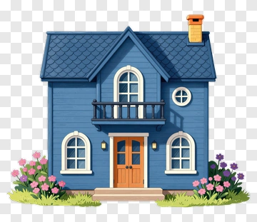 Blue House With Flowers PNG