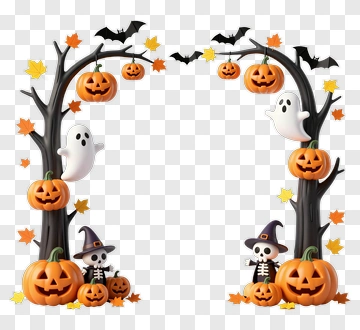 Halloween Themed Pumpkin And Ghost Decoration PNG