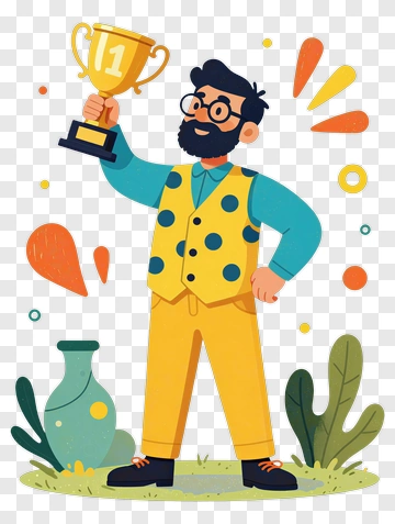 Cartoon Man Holding A Trophy PNG