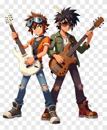Cartoon Band Holding Guitars PNG