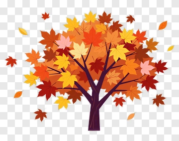 Colorful Autumn Tree With Falling Leaves PNG