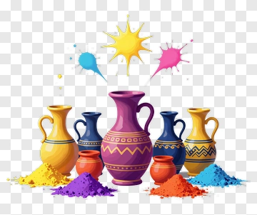 Colorful Pots With Vibrant Powder And Splashes PNG