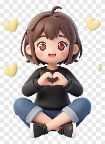 Cartoon Girl Making A Heart Shape With Hands PNG