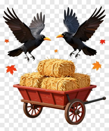 Crows Flying Over A Hay Cart PNG