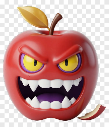 Angry Cartoon Apple With A Leaf PNG
