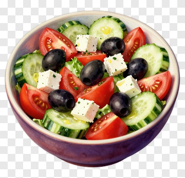 Fresh Salad Bowl With Tomatoes, Cucumbers, And Olives PNG