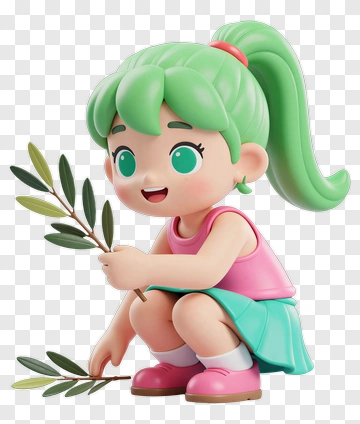 Cartoon Girl Holding Olive Branch PNG