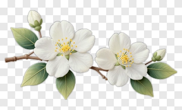 White Flower Branch With Leaves PNG