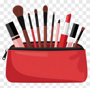Makeup Bag Filled With Cosmetic Tools PNG