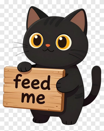 Cartoon Cat Holding A Feed Me Sign PNG